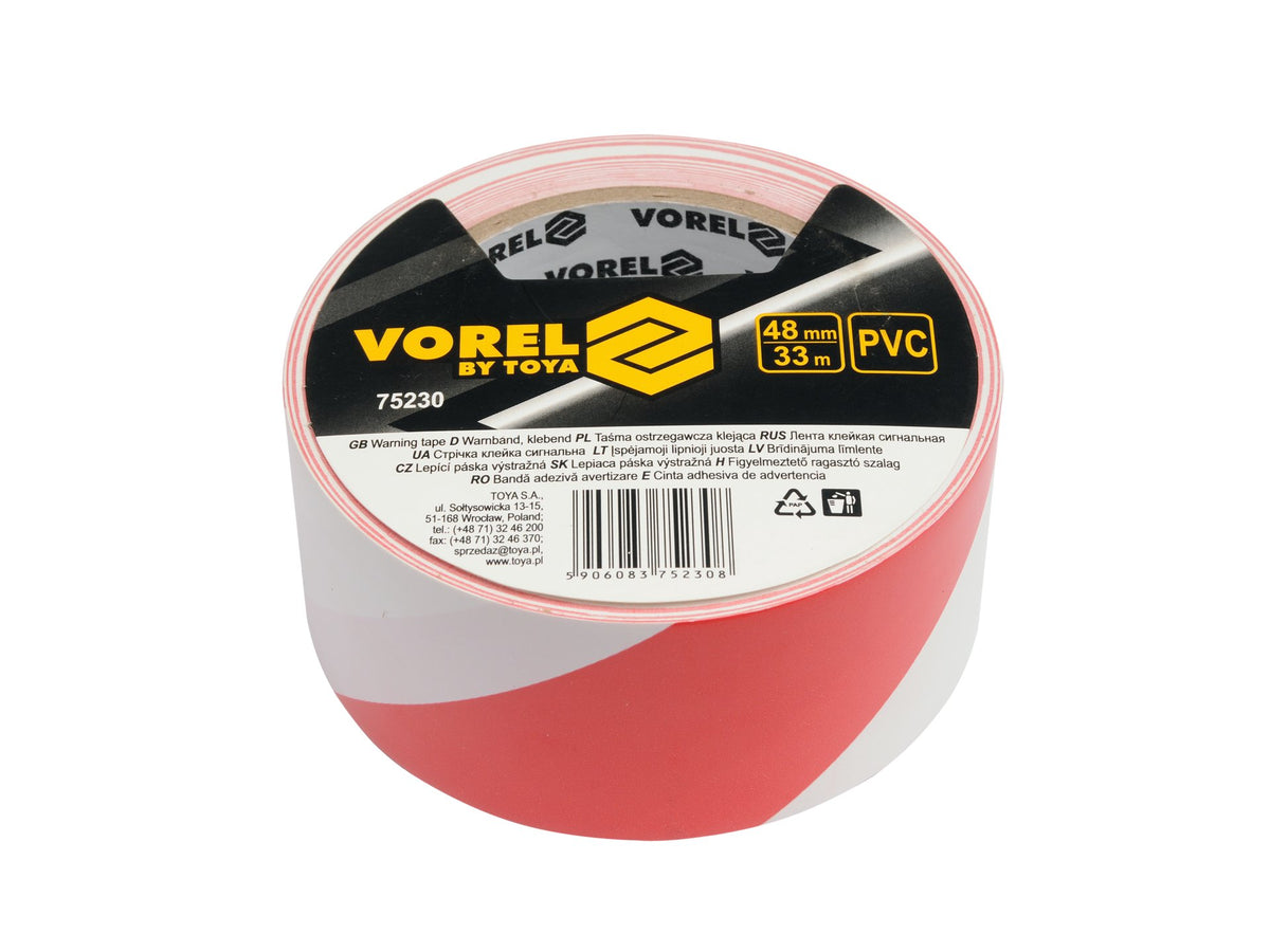 Waarschuwingstape, Kleef, Wit/Rood 48 MM X 33 M