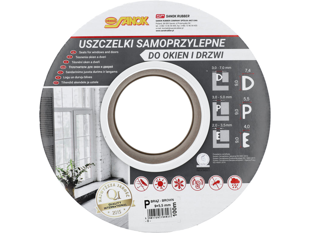 Pakking Voor Ramen En Deuren, Epdm, Type P, Bruin, 100M