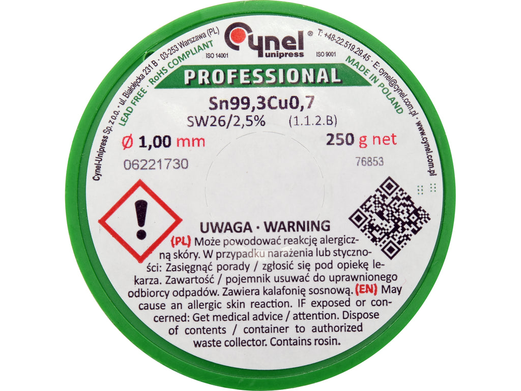 Bindmiddel, Loodvrij Soldeerdraad Met Vloeistof Op Een Spoel 1.0MM, 250G, Sn99,3cu0.7