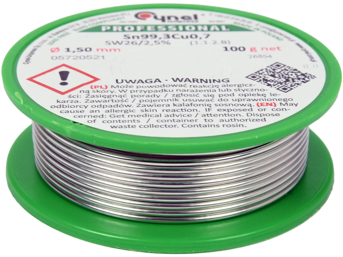 Bindmiddel, Loodvrij Soldeerdraad Met Vloeistof Op Spoel 1.5MM, 100G, Sn99,3cu0.7