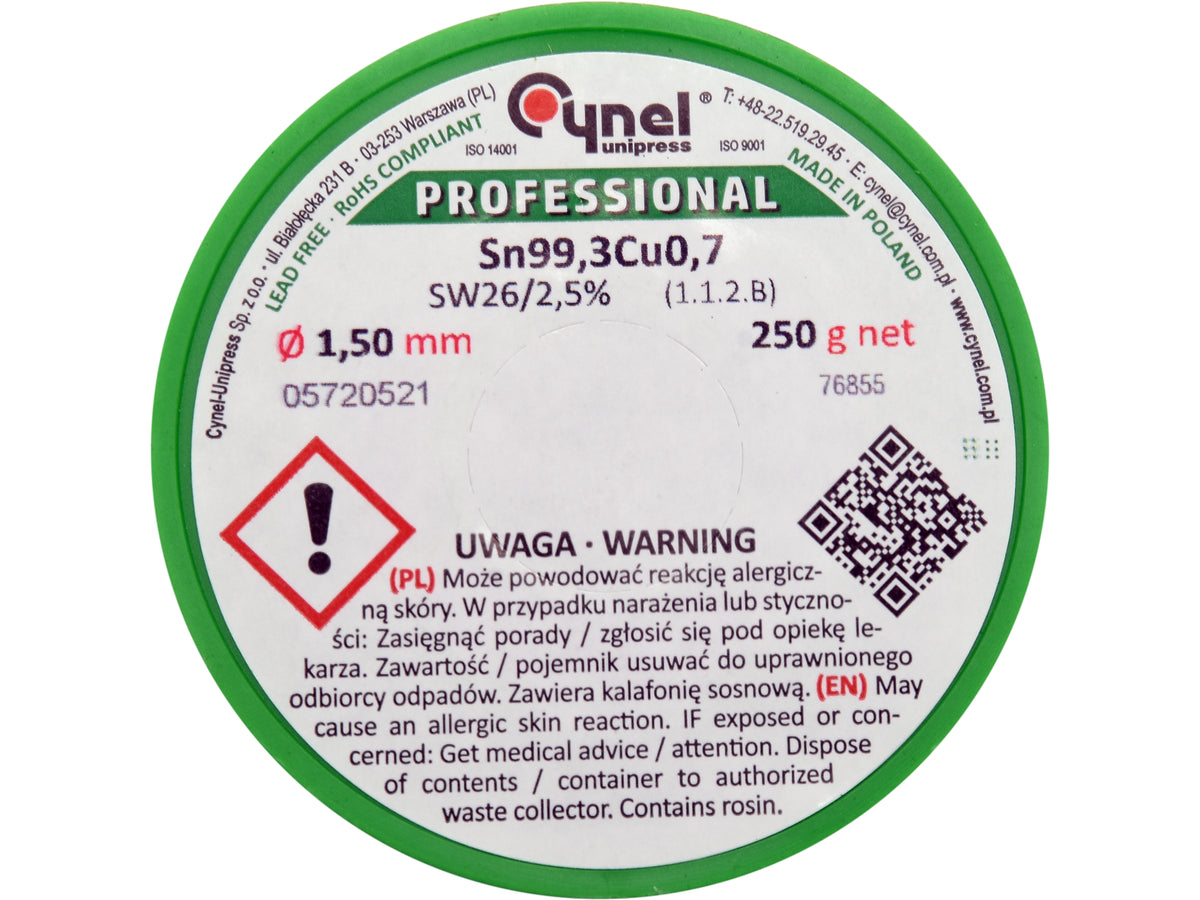 Bindmiddel, Loodvrij Soldeerdraad Met Vloeistof Op Spoel 1.5MM, 250G, Sn99,3cu0.7