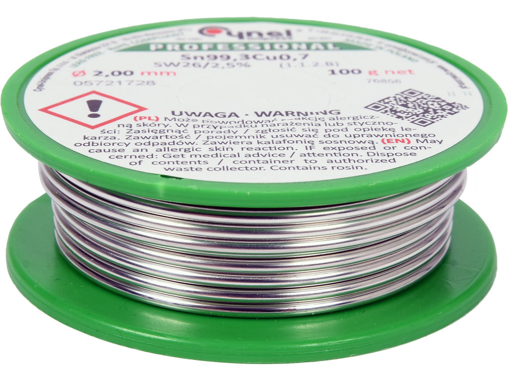 Bindmiddel, Loodvrij Soldeerdraad Met Vloeistof Op Spoel 2.0MM, 100G, Sn99,3cu0.7