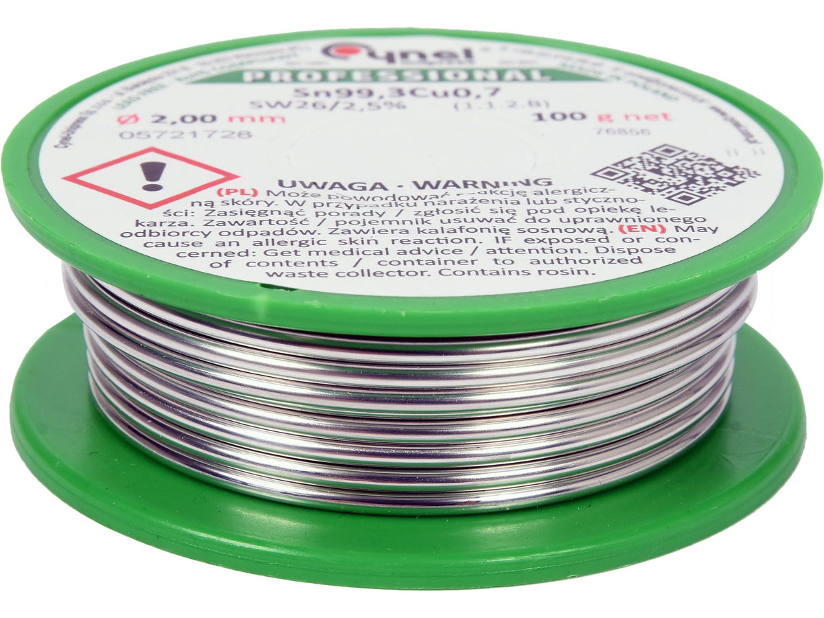 Bindmiddel, Loodvrij Soldeerdraad Met Vloeistof Op Spoel 2.0MM, 100G, Sn99,3cu0.7