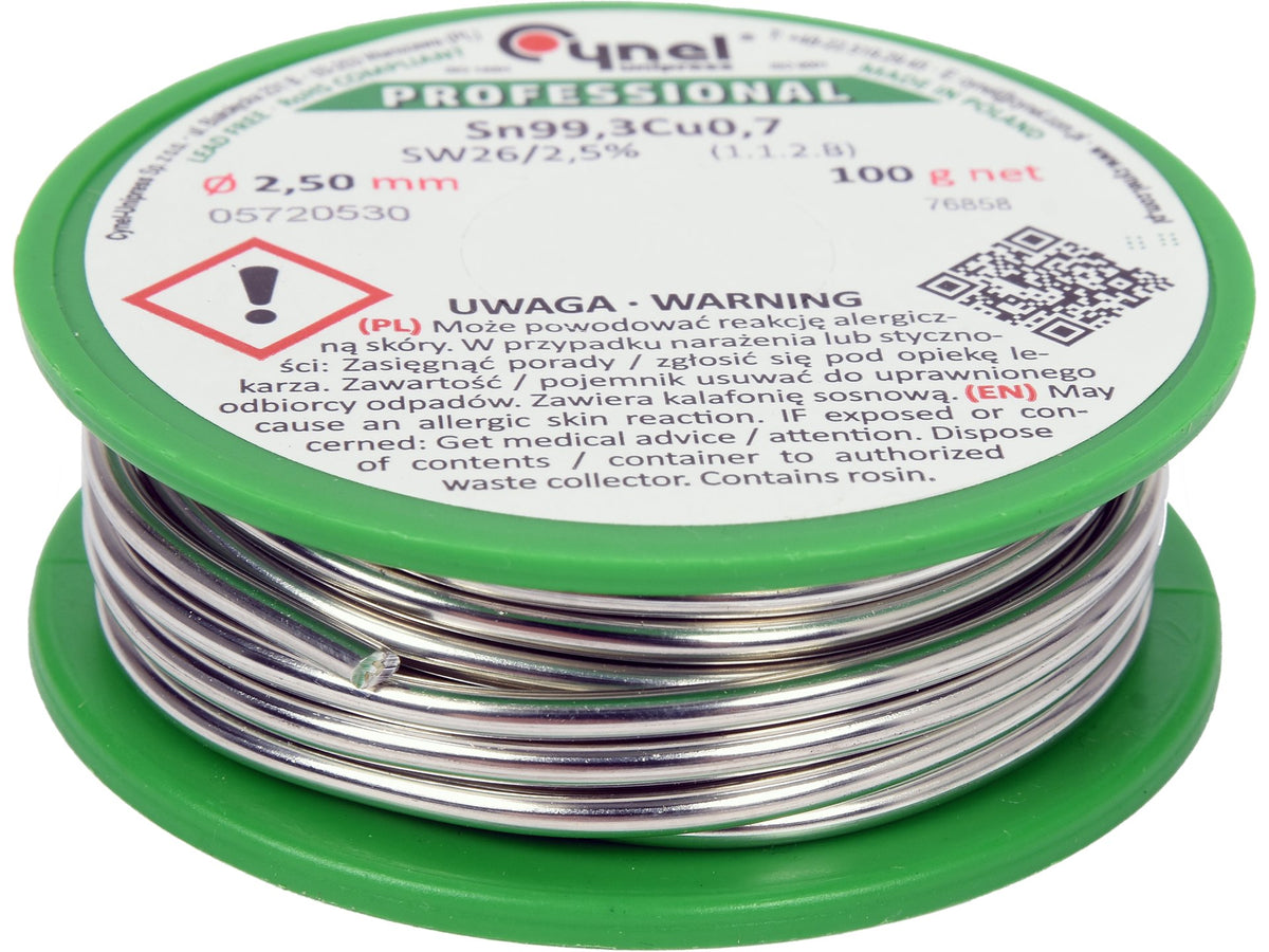 Bindmiddel, Loodvrij Soldeerdraad Met Vloeistof Op Spoel 2,5MM, 100G, Sn99,3cu0.7