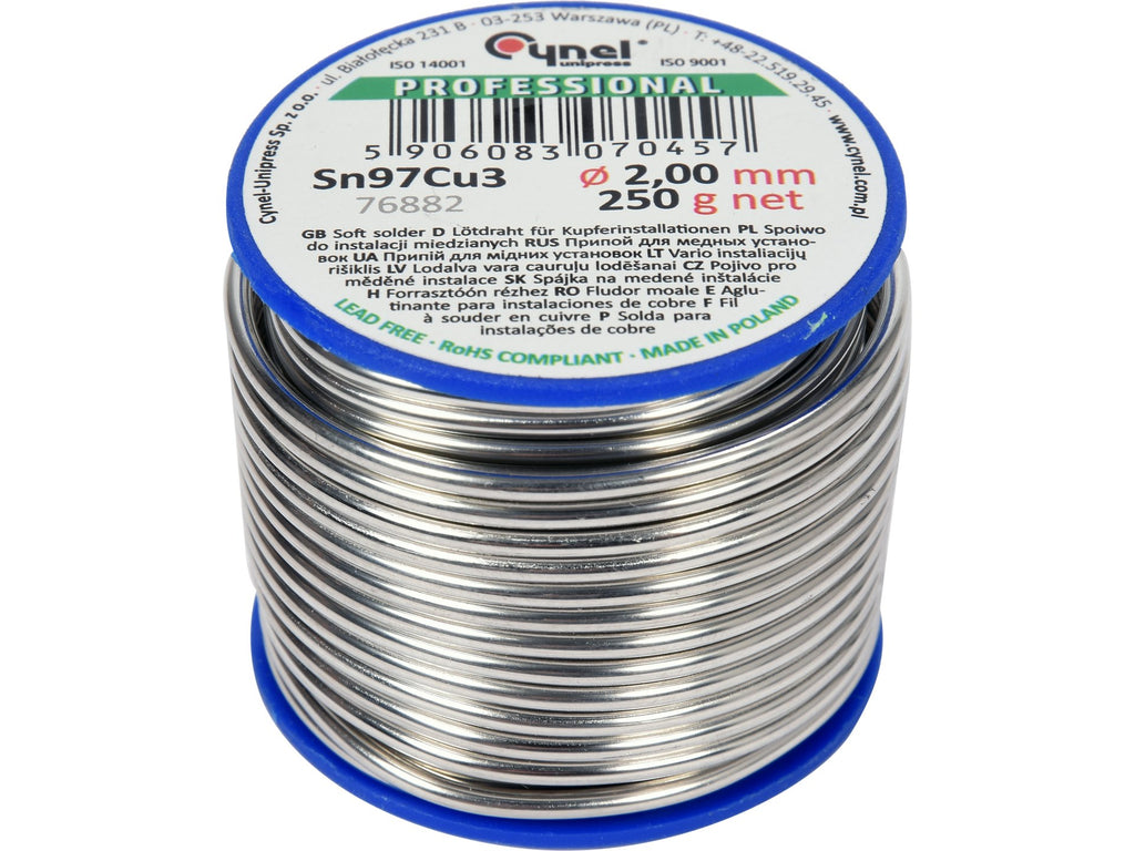 Bindmiddel, Soldeerdraad Voor Koperinstallaties Op Een Spoel 2.0MM, 250G, Sn97cu3