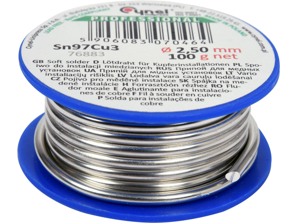 Bindmiddel, Soldeerdraad Voor Koperinstallaties Op Een Spoel 2.5MM, 100G, Sn97cu3