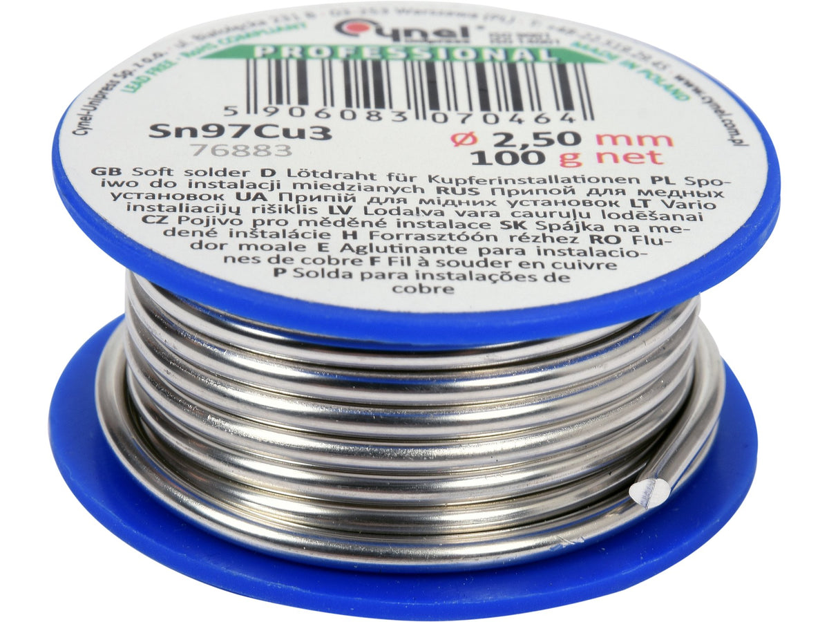 Bindmiddel, Soldeerdraad Voor Koperinstallaties Op Een Spoel 2.5MM, 100G, Sn97cu3
