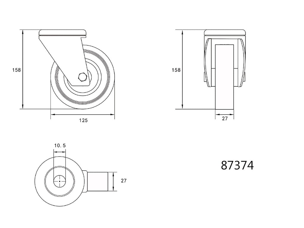 Stuurwiel 125MM Met Grijs Rubber En Bevestigingsgat