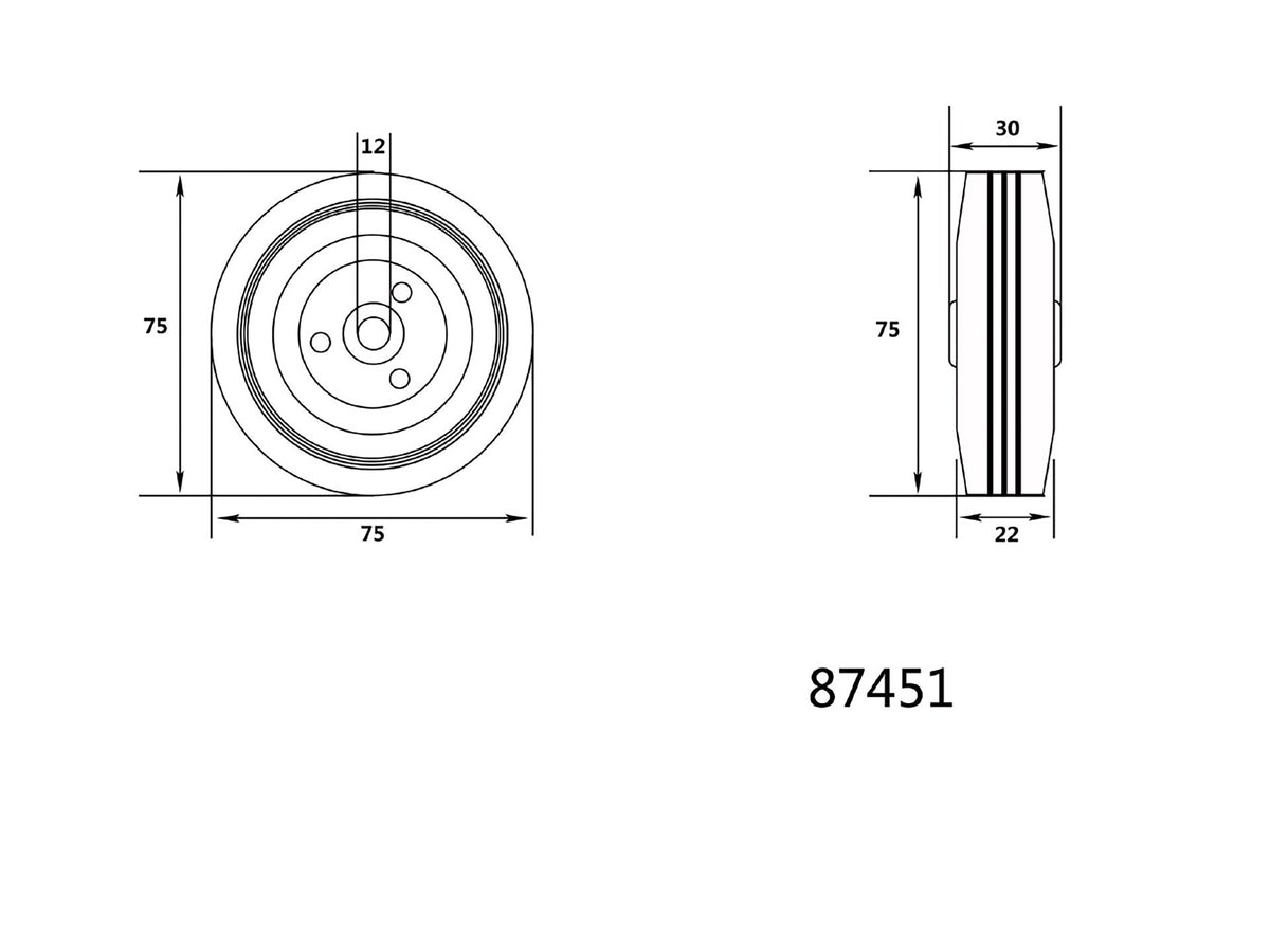 Lagerwiel Met Zwart Rubber 75MM