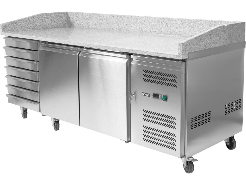 2-DEURS Gekoelde Pizzatafel Met 7 Laden En Graniet Blad