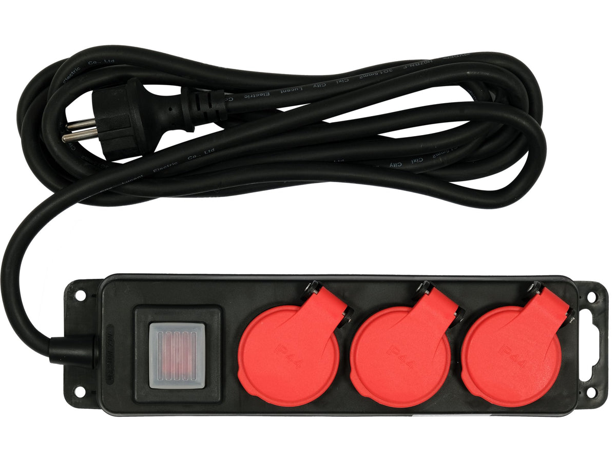 Verlengsnoer Werkplaats Stroomstrip Ip 44 Drie Stopcontact Met Aardingschakelaar 3M 1,5MM2
