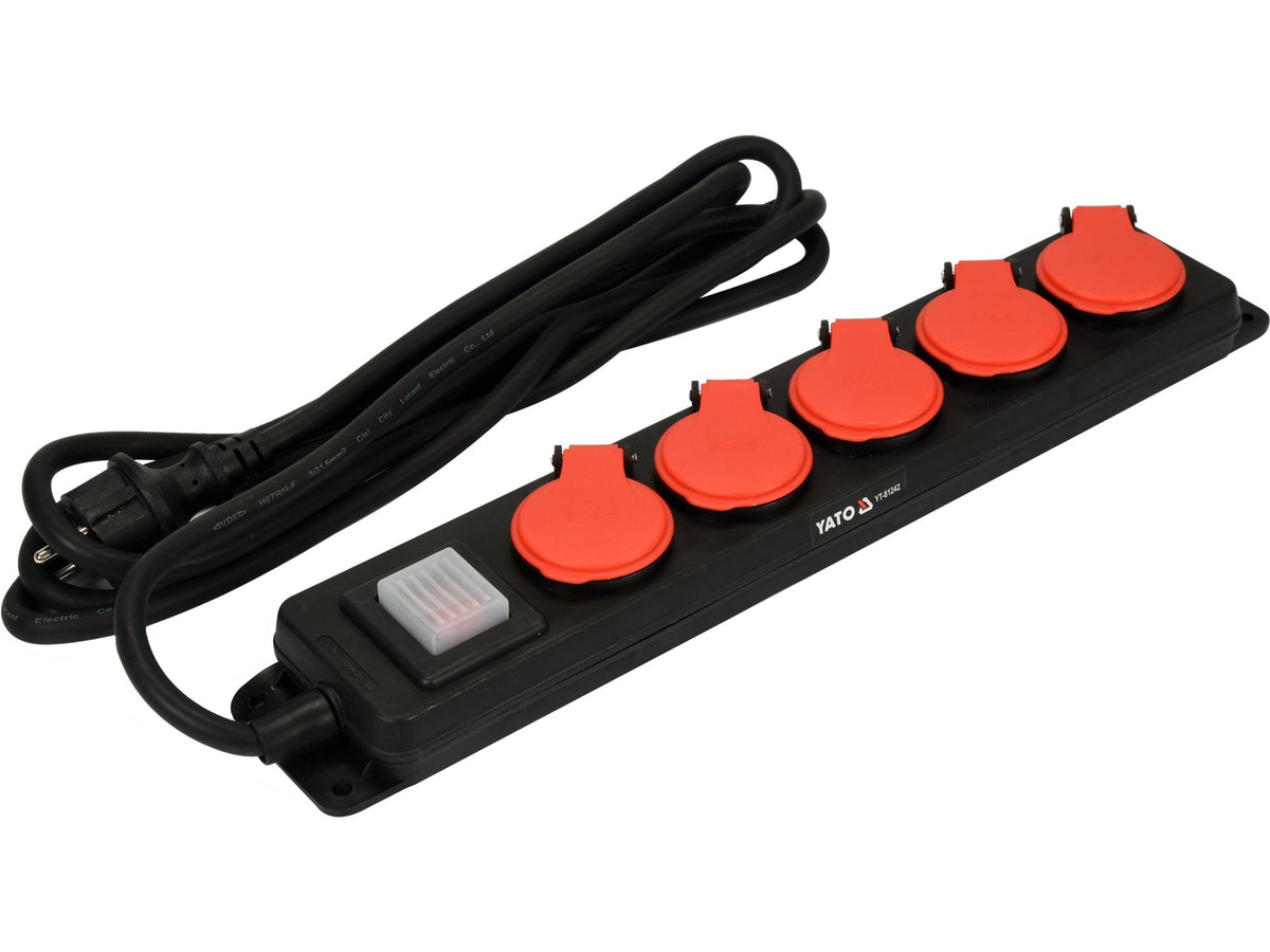 Verlengsnoer Werkplaats Stroomstrip Ip 44 Vijf Stopcontact Met Aardingschakelaar 3M 1,5MM2