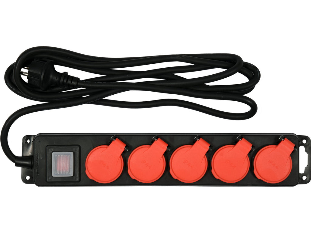 Verlengsnoer Werkplaats Stroomstrip Ip 44 Vijf Stopcontact Met Aardingschakelaar 3M 1,5MM2
