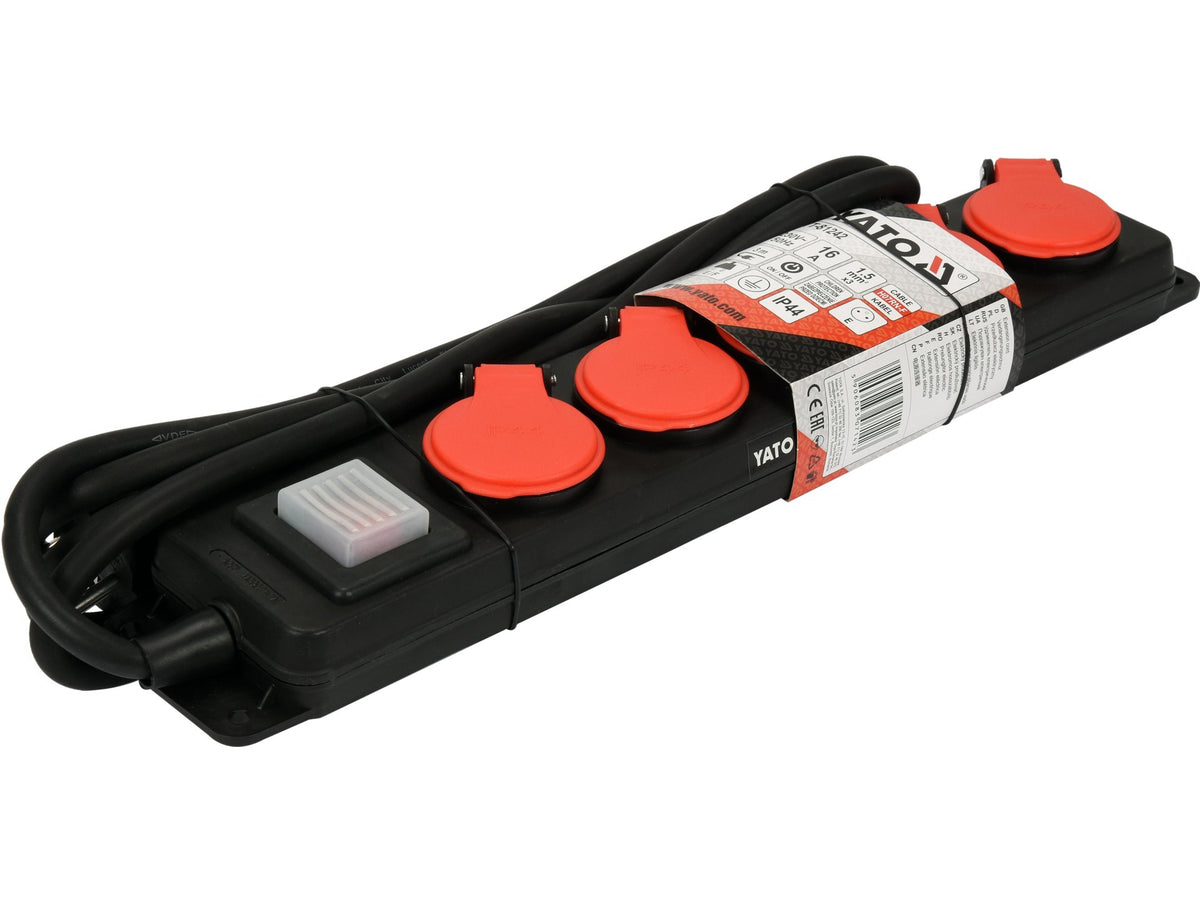 Verlengsnoer Werkplaats Stroomstrip Ip 44 Vijf Stopcontact Met Aardingschakelaar 3M 1,5MM2