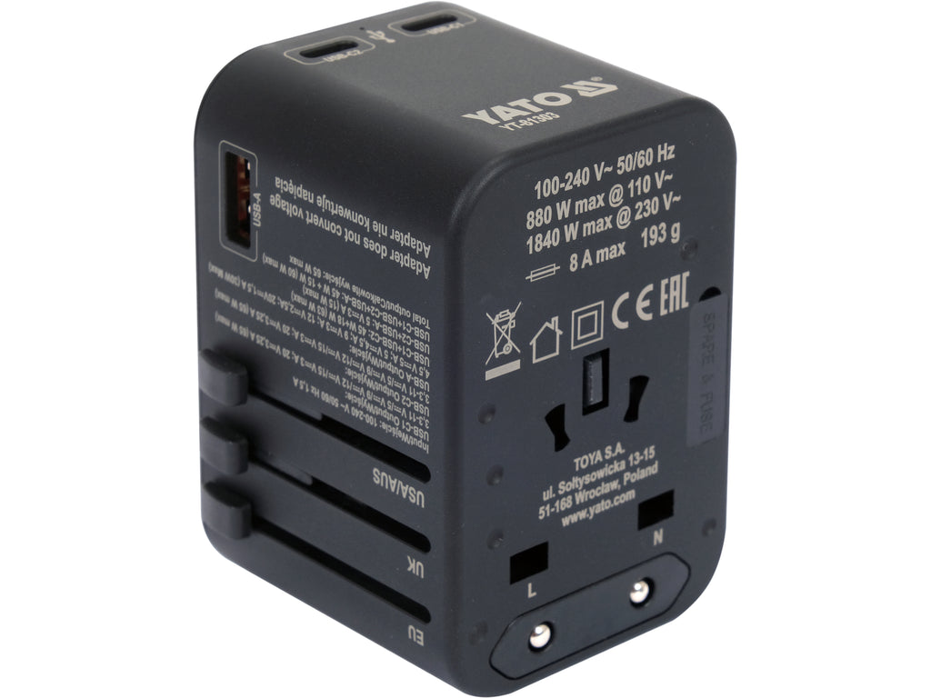 Reisadapter Voor Meer Dan 150 Landen Usb-C Pd 65W