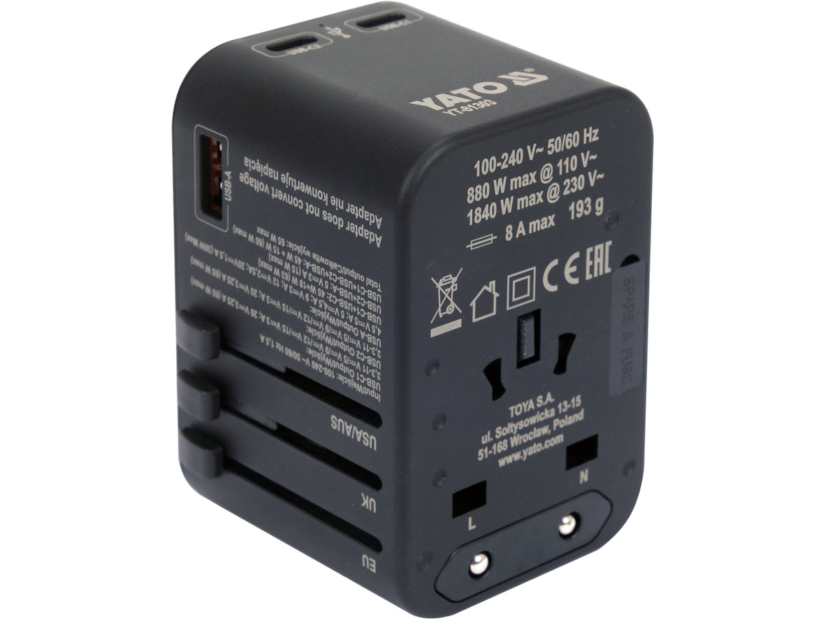 Reisadapter Voor Meer Dan 150 Landen Usb-C Pd 65W
