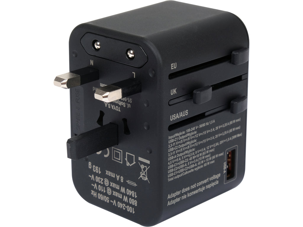 Reisadapter Voor Meer Dan 150 Landen Usb-C Pd 65W
