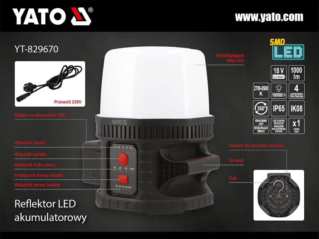 Reflector 18V ​​10000lm 360°, IK08
