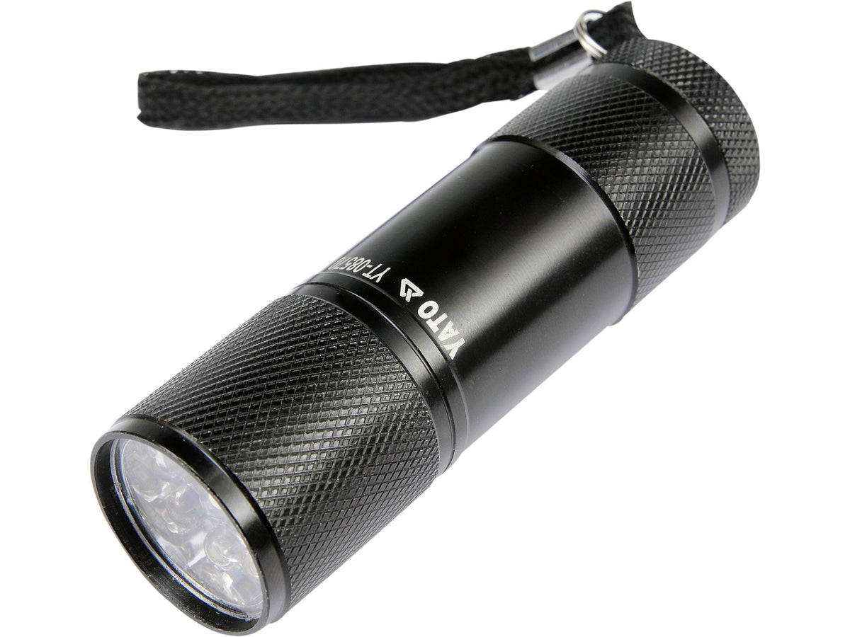 Aluminium Zaklamp, 9 Led's, Zwart